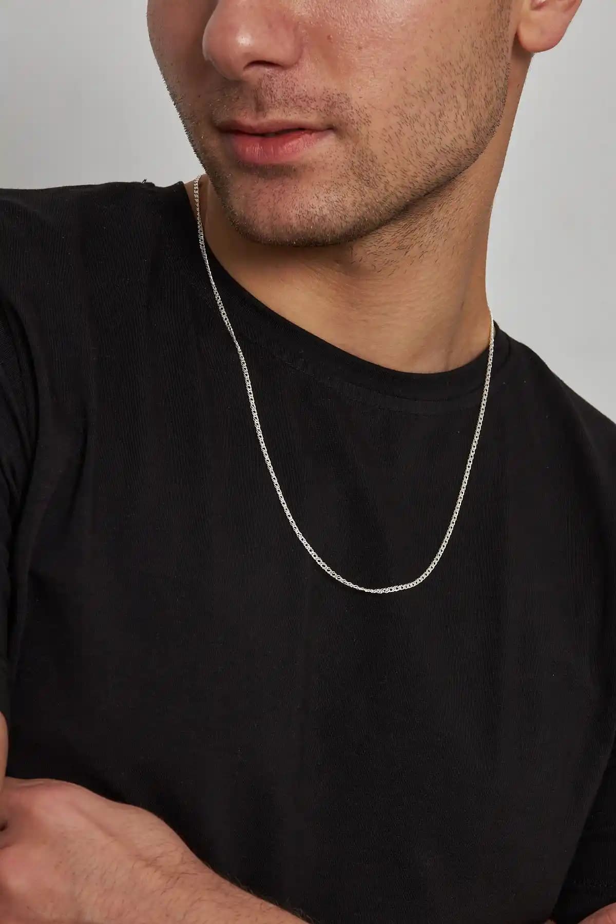 Ventino Silver 2mm Rambo Erkek Zincir Kolye - Modern ve Dayanıklı Gümüş Tasarım