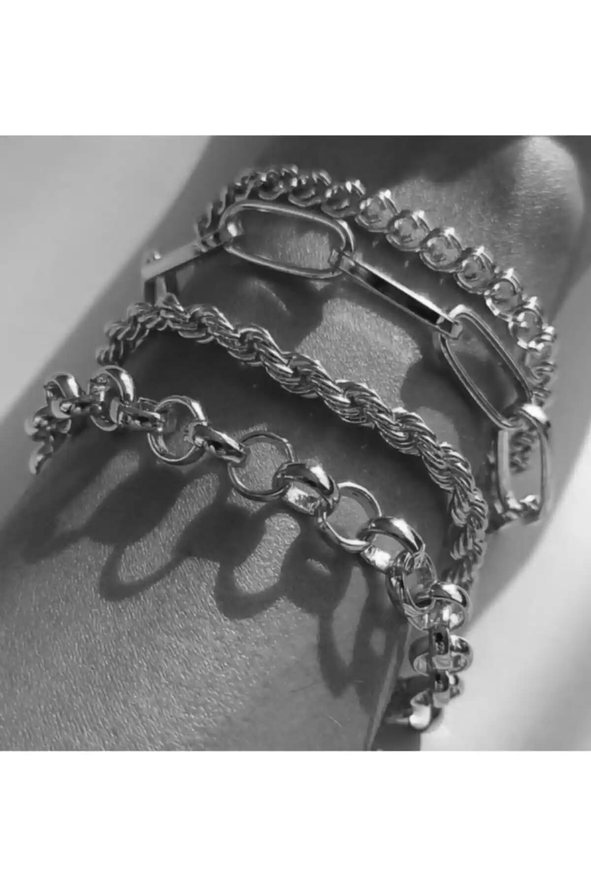 X-Lady Kadın Gümüş İtalyan Zincirli Kombin Bileklik Şık ve Zarif Tasarım
