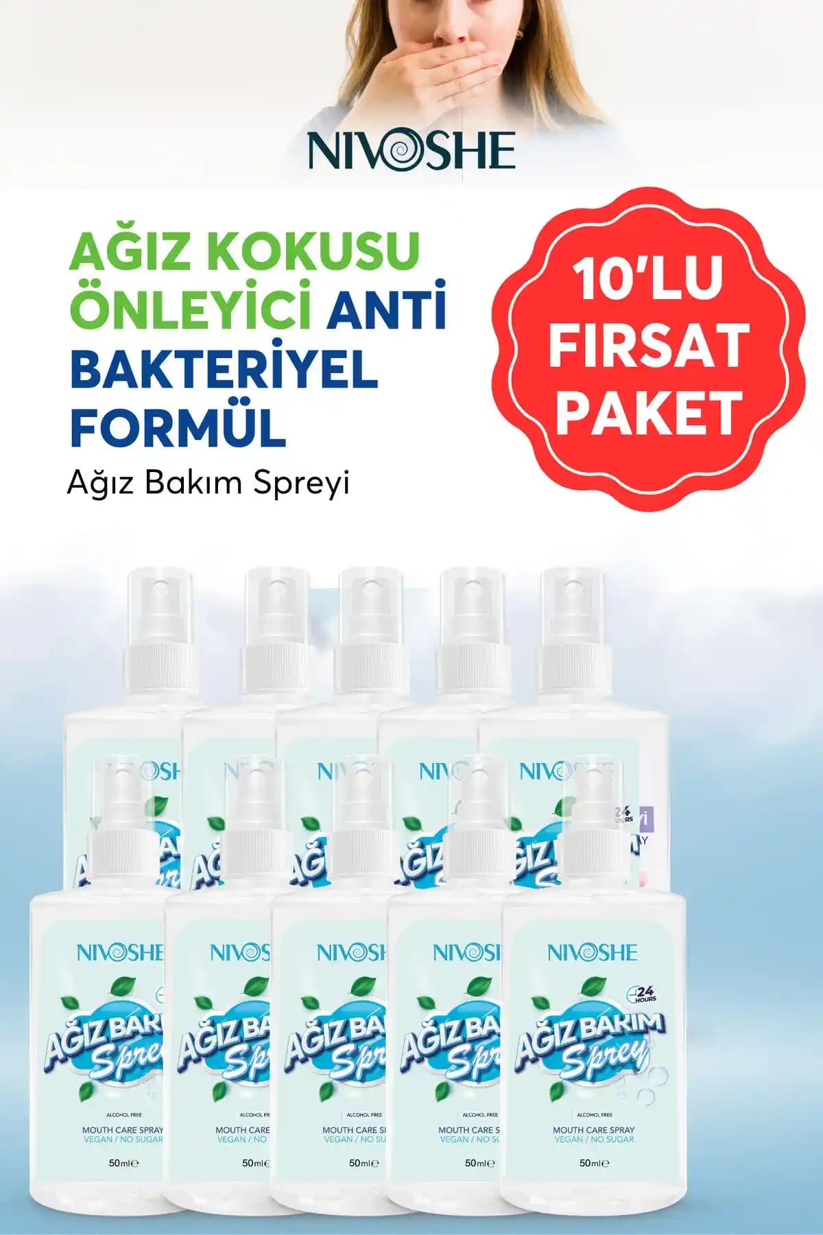 Nivoshe Ağız Spreyi 50ml: Pratik Kullanımlı Ferahlatıcı Ağız ve Boğaz Spreyi
