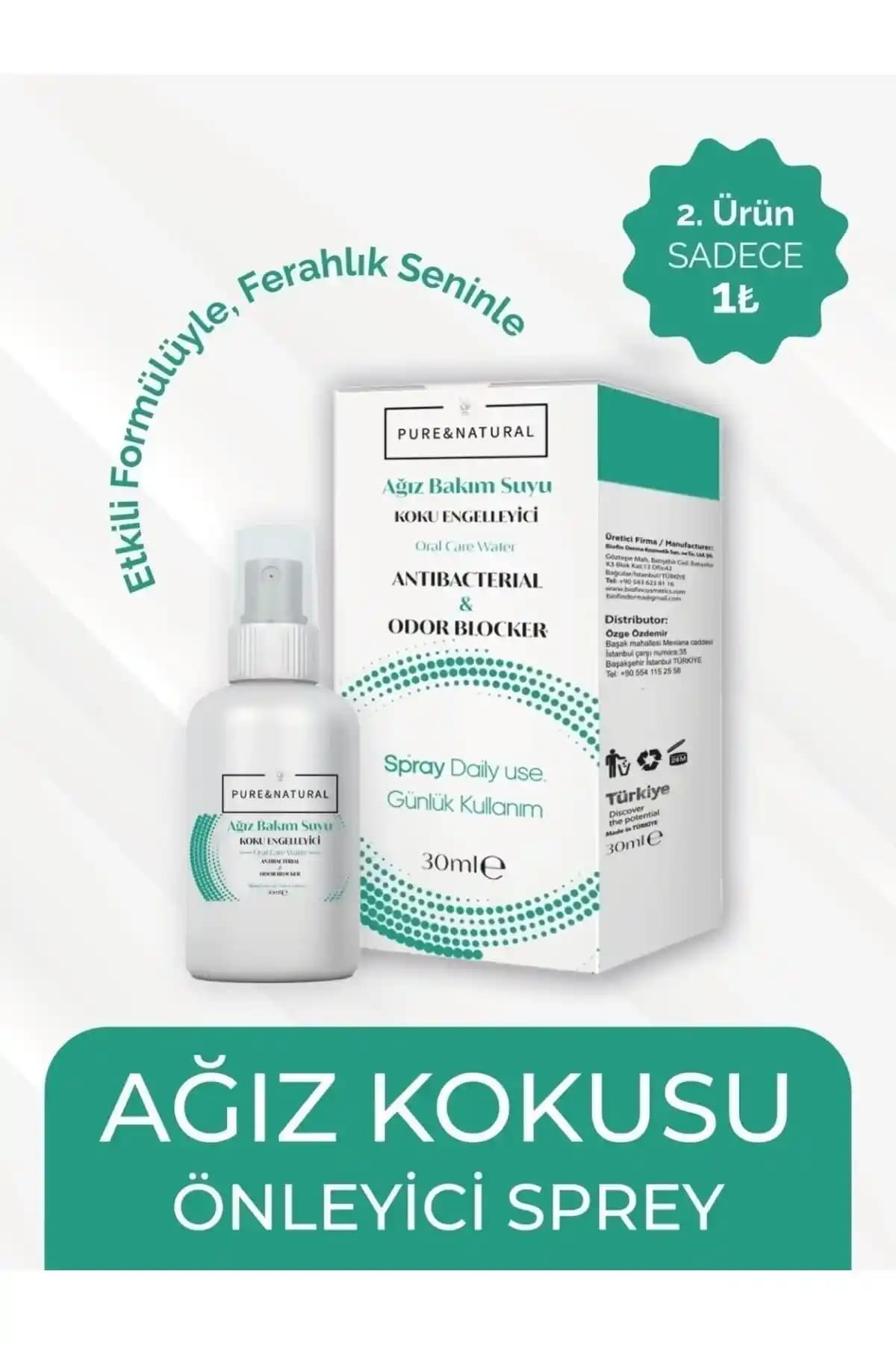 Pureandnatural 30 ml Doğal Ağız Spreyi Ferahlatıcı ve Pratik Kullanım İçin Uygun