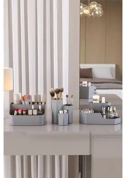 Apexel Makyaj Organizer Düzenleyici Seti Gri Renkli Çok Bölmeli ve Dayanıklı Tasarım