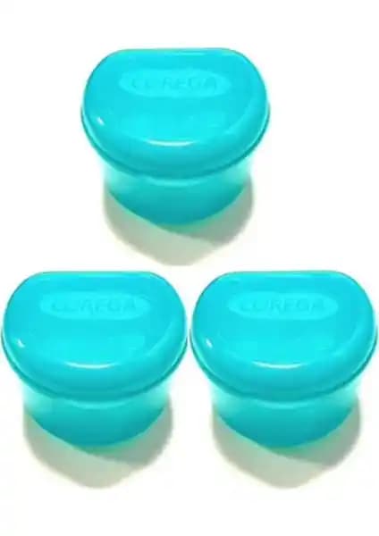 Corega Dayanıklı Mavi Plastik Protez Diş Saklama Kabı 3'lü Set Güvenli ve Pratik Kullanım için