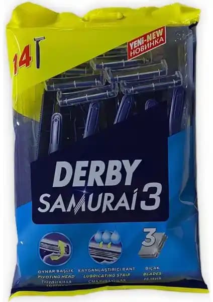 Derby Samurai 3 Bıçak 14'lü Paket ile Uzun Ömürlü ve Ekonomik Tıraş Deneyimi