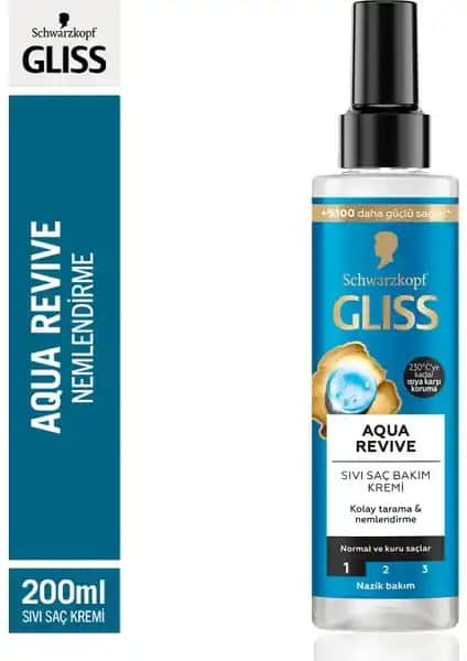 Gliss Aqua Revive Hyalüron ve Deniz Yosunu Özlü Nemlendirici Saç Bakım Kremi 230°C'ye Kadar Isı Koruma Sağlar