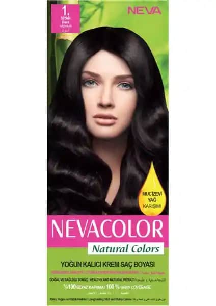 Nevacolor Natural Colors 1 Siyah Kalıcı Krem Saç Boyası Seti - Uzun Süreli ve Parlak Renk