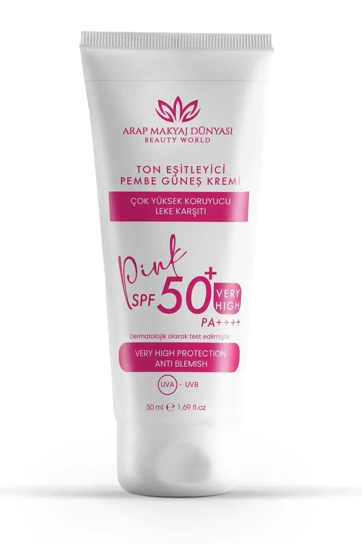 Arap Makyaj Dünyası Ton Eşitleyici Pembe Güneş Kremi 50ml SPF 50+ ile Etkili Koruma