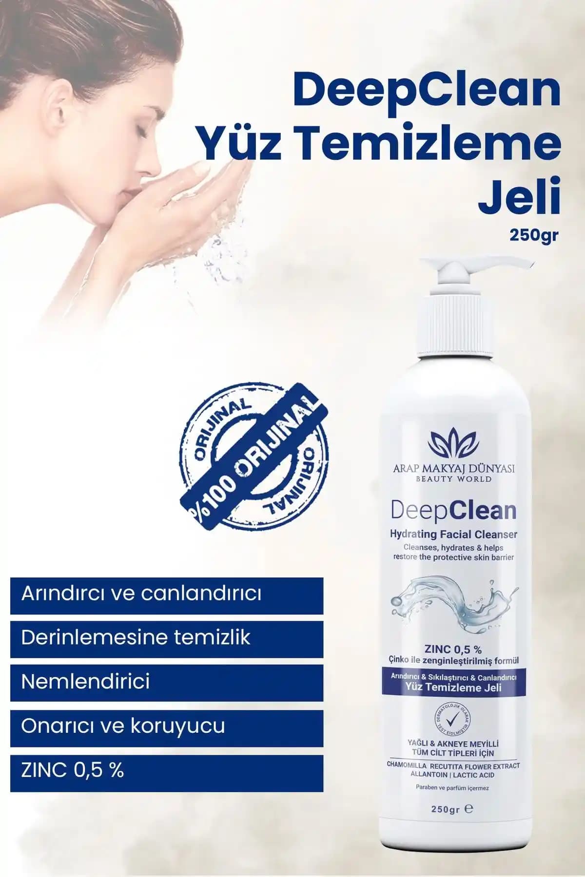 Arap Makyaj Dünyası Yüz Temizleyici Jel 250gr: Yağlı ve Karma Ciltler İçin Nazik Temizlik