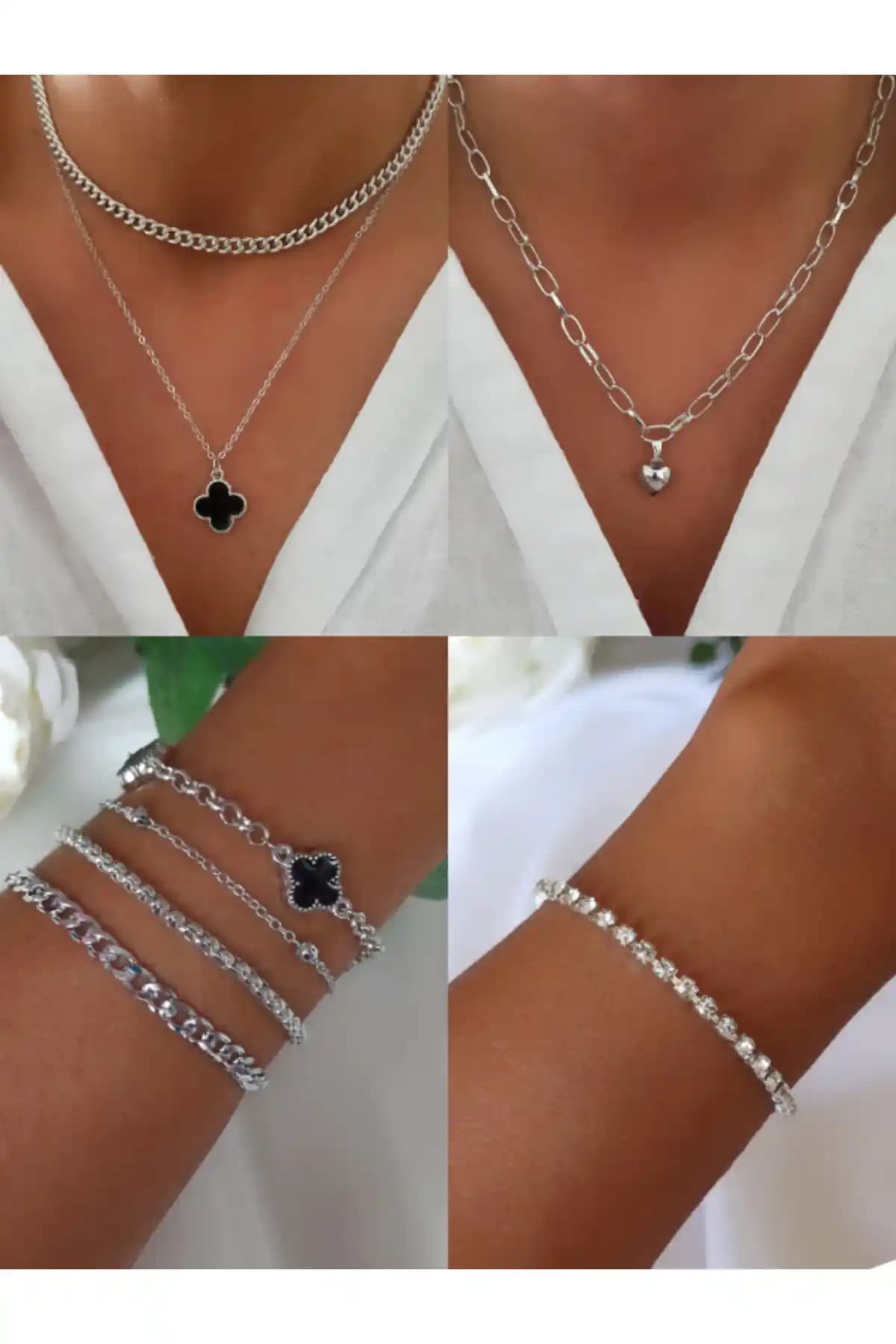 DENİZDENAL Silver Accessory 4'lü Set: Gençlik ve Şıklığı Yansıtan Zarif Takı Koleksiyonu