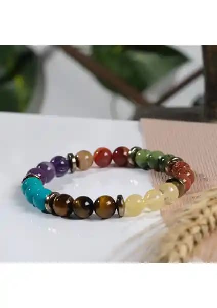 Doğal Taş Çakra Bileklik: Sertifikalı 8mm Unisex Tasarım Kaplan Gözü Sitrin Turkuaz Yeşim