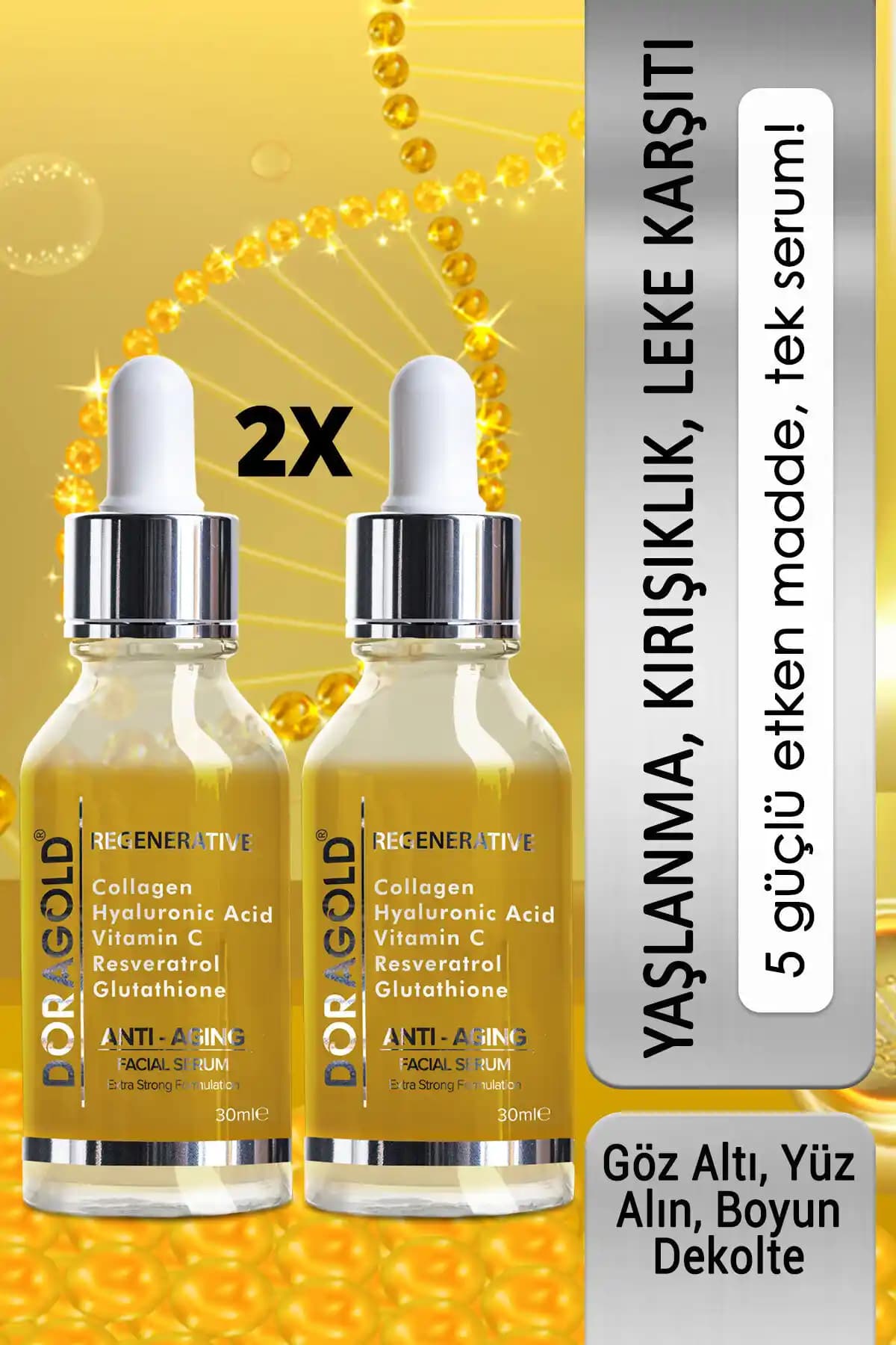 Doragold Yaşlanma Karşıtı Serum 2’li Set: Hyaluronik asit, kolajen ve C vitaminiyle cilt yenileme