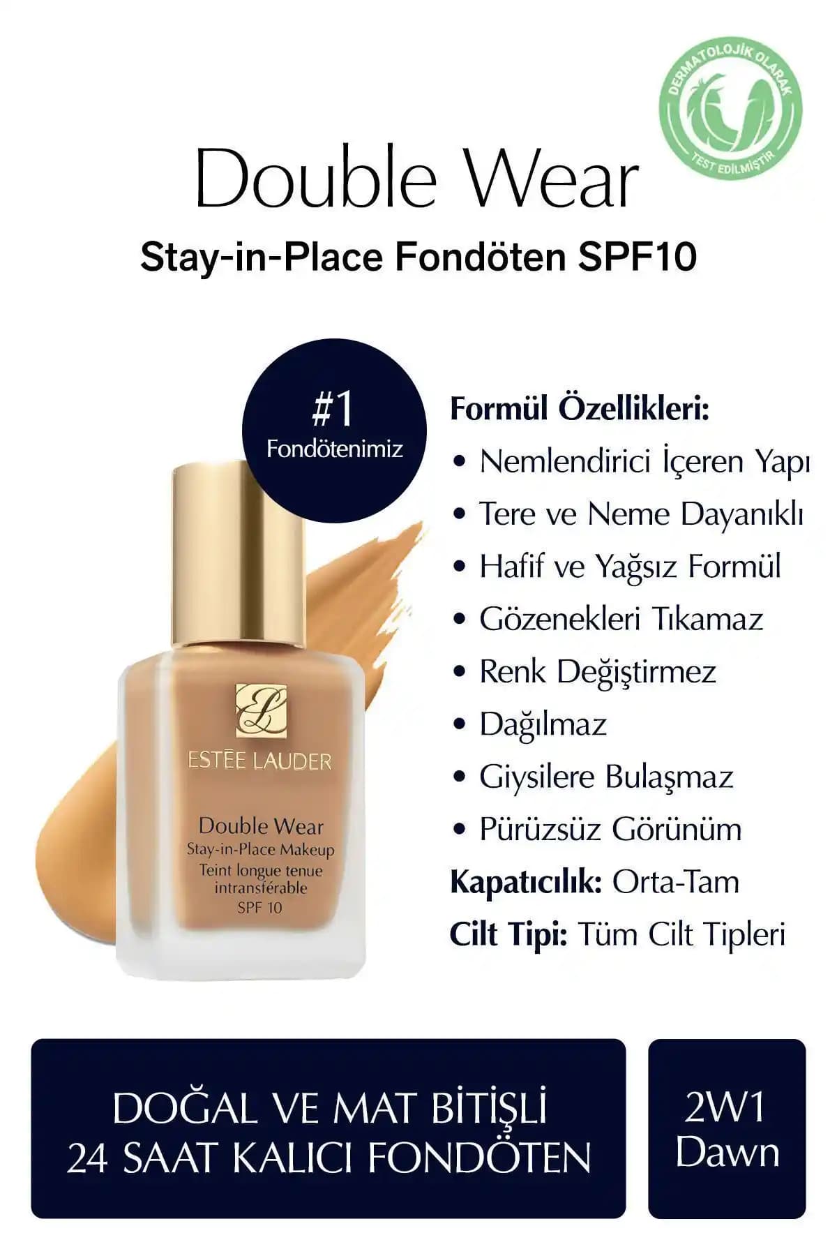Estee Lauder Double Wear Fondöten SPF 10 ile 24 Saat Kalıcı Mat ve Doğal Görünüm