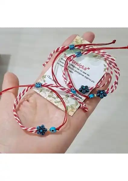 Funny Takı Nazar Boncuklu Mavi Çiçekli Asimetrik Marteniçka Bileklik Seti