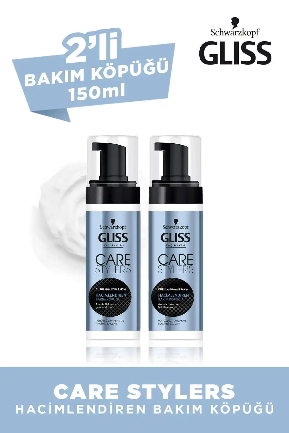 Gliss Care Stylers Hacimlendiren Saç Bakım Köpüğü 150 ml 2'li Set ile Canlı ve Dolgun Saçlar