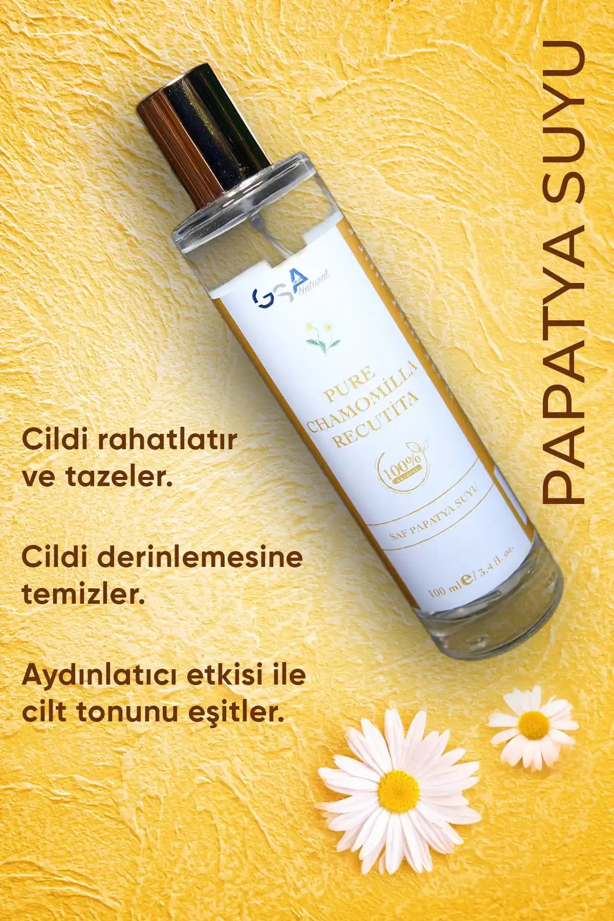 GSA Natural Saf Papatya Suyu Saç ve Yüz Toniği %100 Doğal 100ml - Çok Yönlü Bakım Ürünü