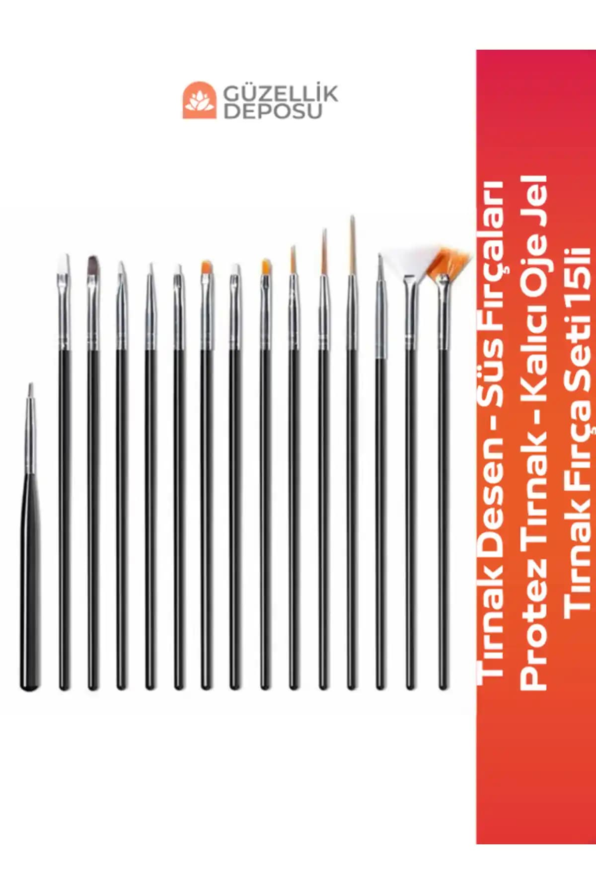 Güzellik Deposu 15'li Tırnak Desen ve Kalıcı Oje Jel Fırça Seti Profesyonel Kullanım