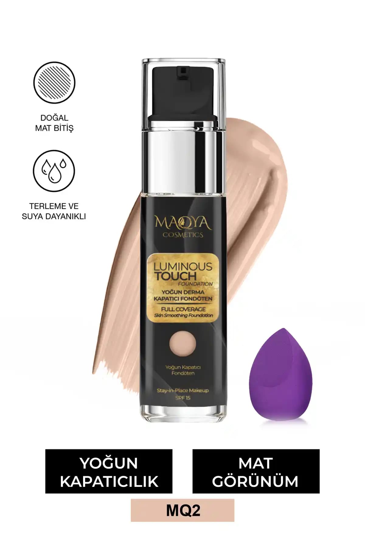MAQYA Cosmetics Luminous Touch Yoğun Derma Kapatıcı Fondöten Orta Ton - Doğal ve Kalıcı