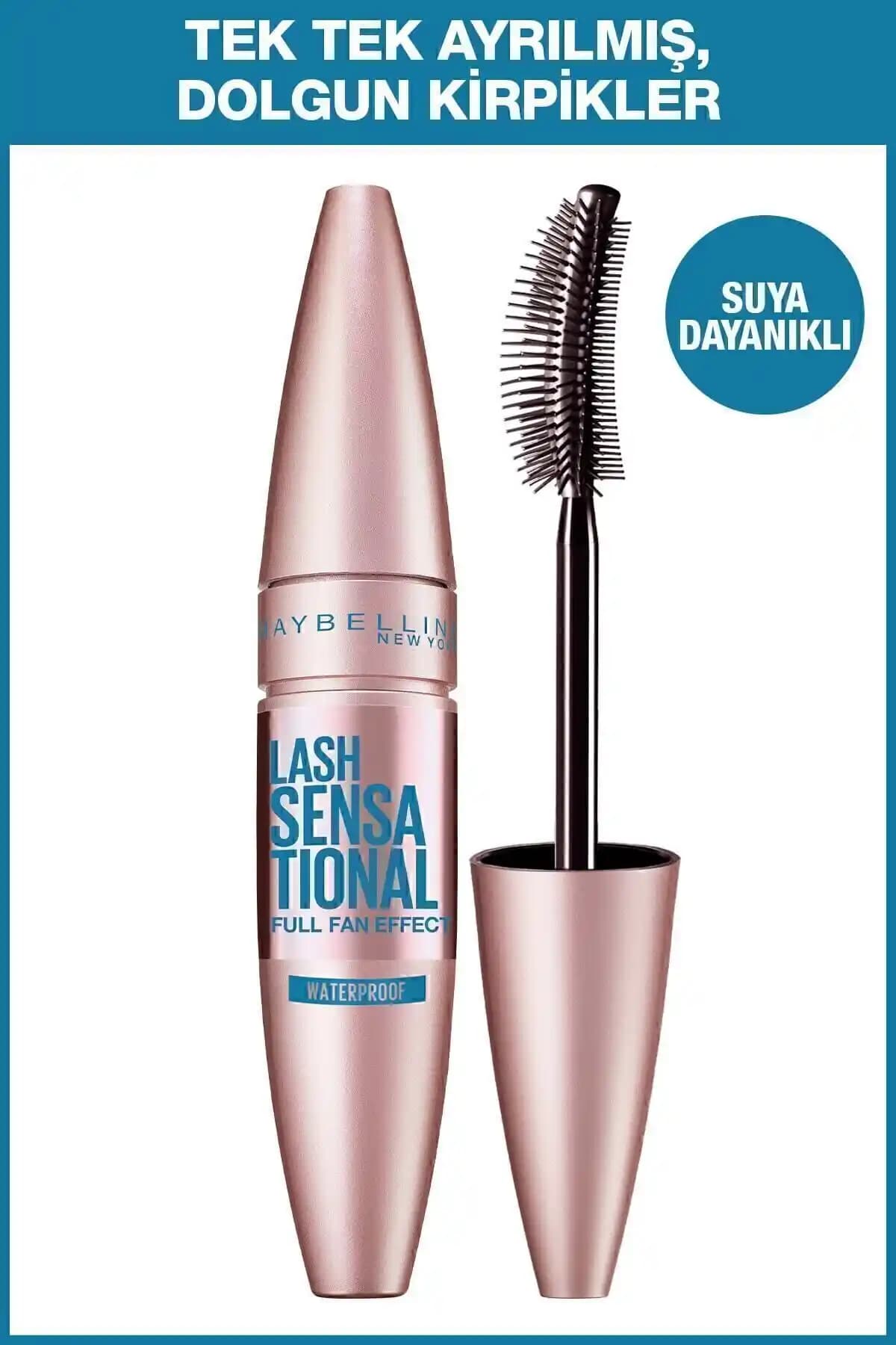 Maybelline Lash Sensational Suya Dayanıklı Siyah Maskara ile Uzun ve Hacimli Kirpikler