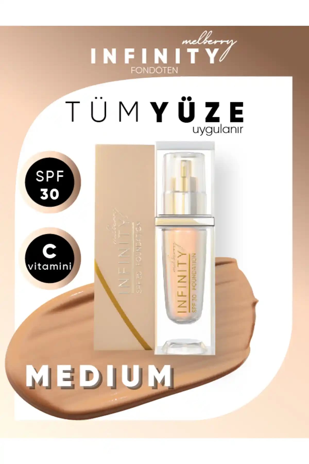 Melberry Infinity Fondöten 40 ml Büyük Boy Yüksek Kapatıcılık ve Doğal Mat Bitiriş