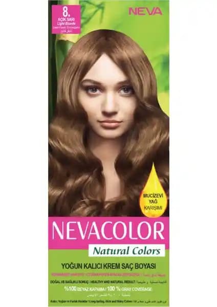 Nevacolor Natural Colors 8 Açık Sarı Kalıcı Krem Saç Boyası ile Canlı ve Parlak Saçlar