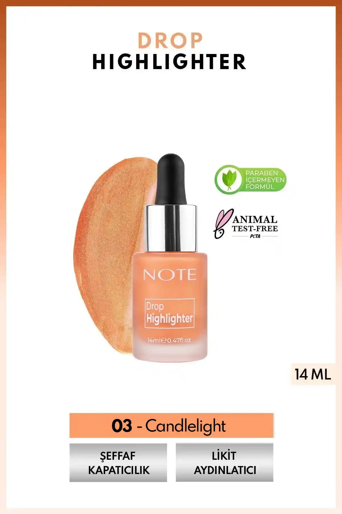 Note Cosmetics Drop Highlighter 03 Candlelight: Şeftali Tonlarında Doğal Likit Aydınlatıcı