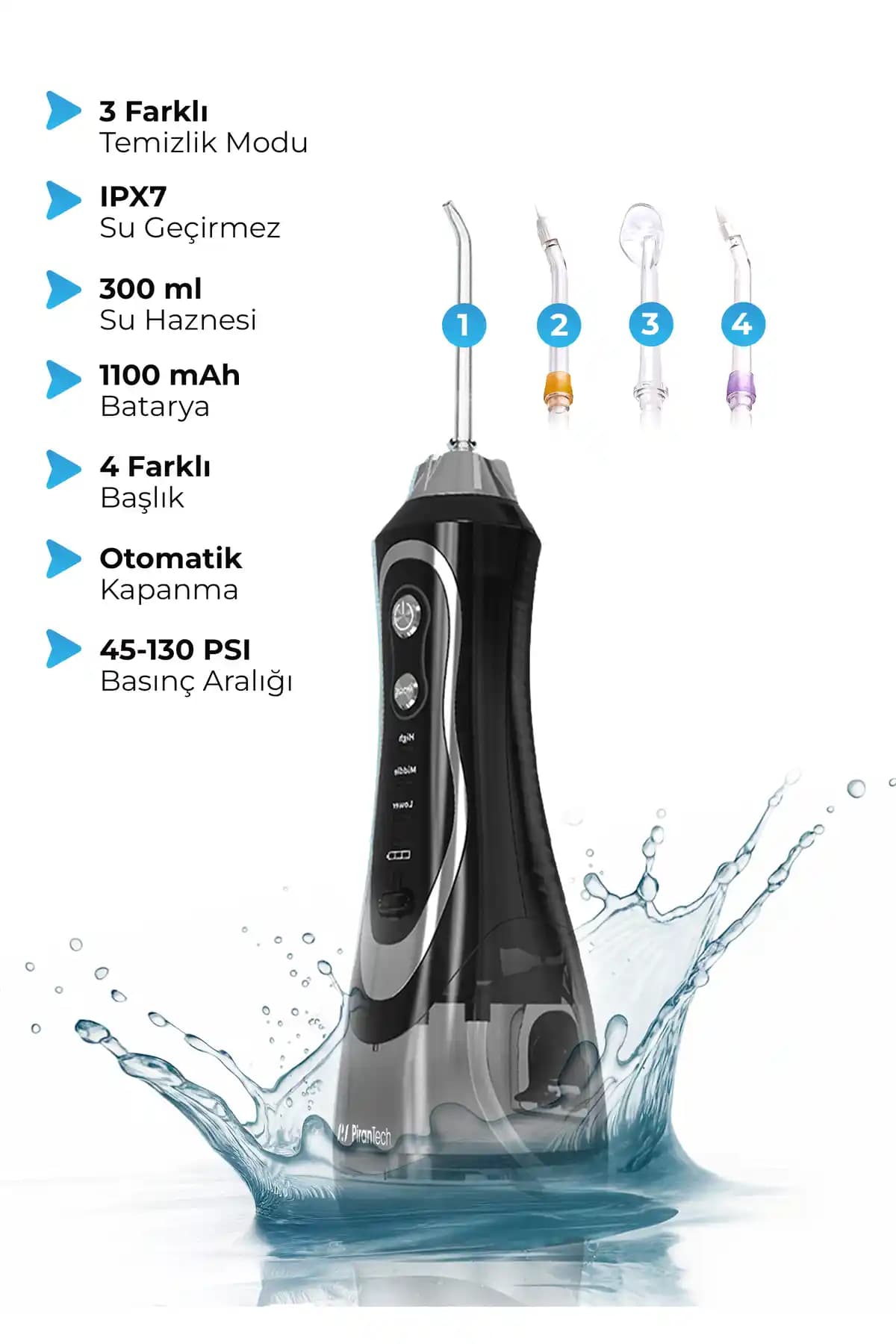 PiranTech AquaDent Pro Şarjlı Ağız Duşu ile Etkili ve Ergonomik Diş Temizliği