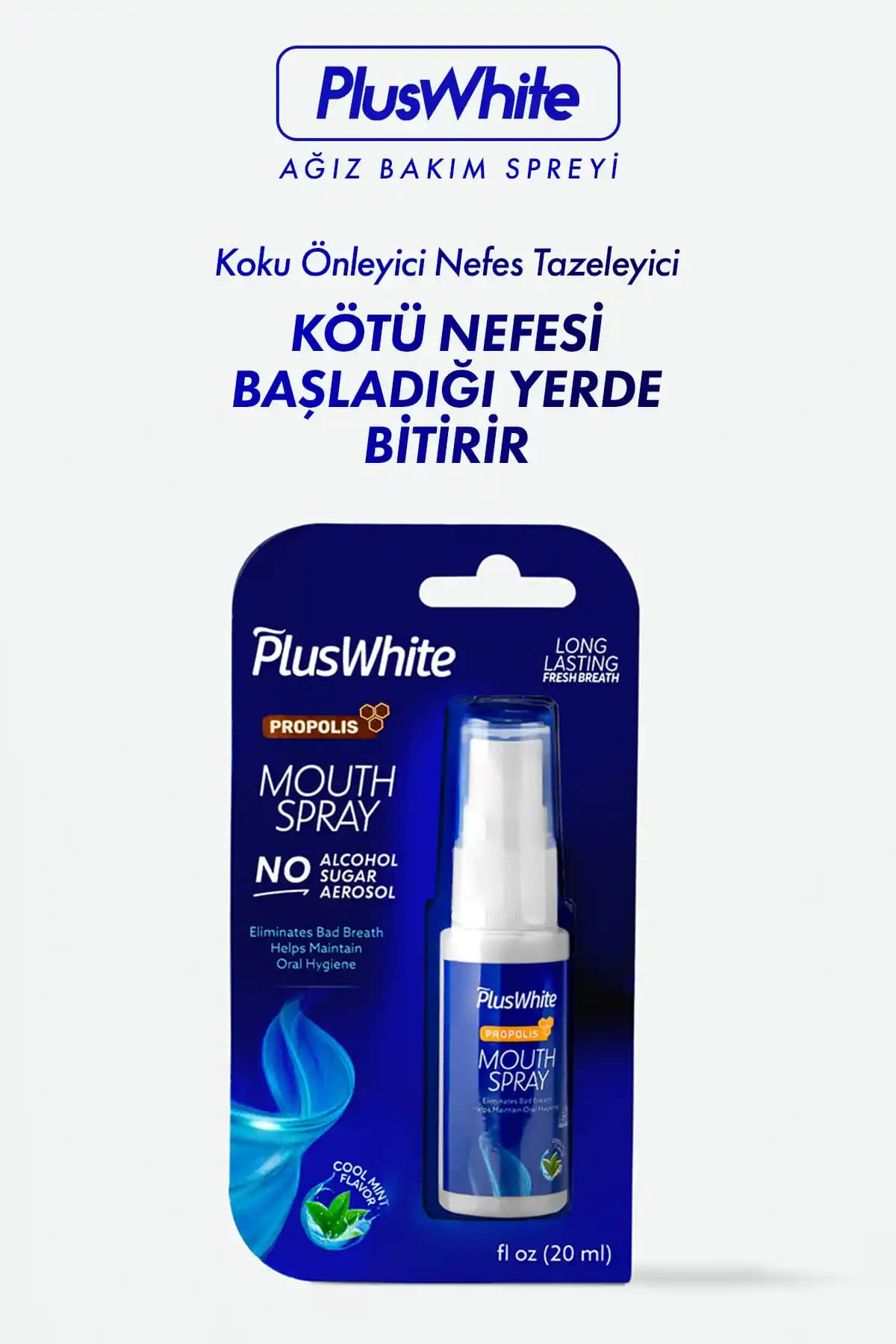Plus White Propolisli Alkolsüz ve Şekersiz Ağız Bakım Spreyi 20ml ile Ferah Nefes