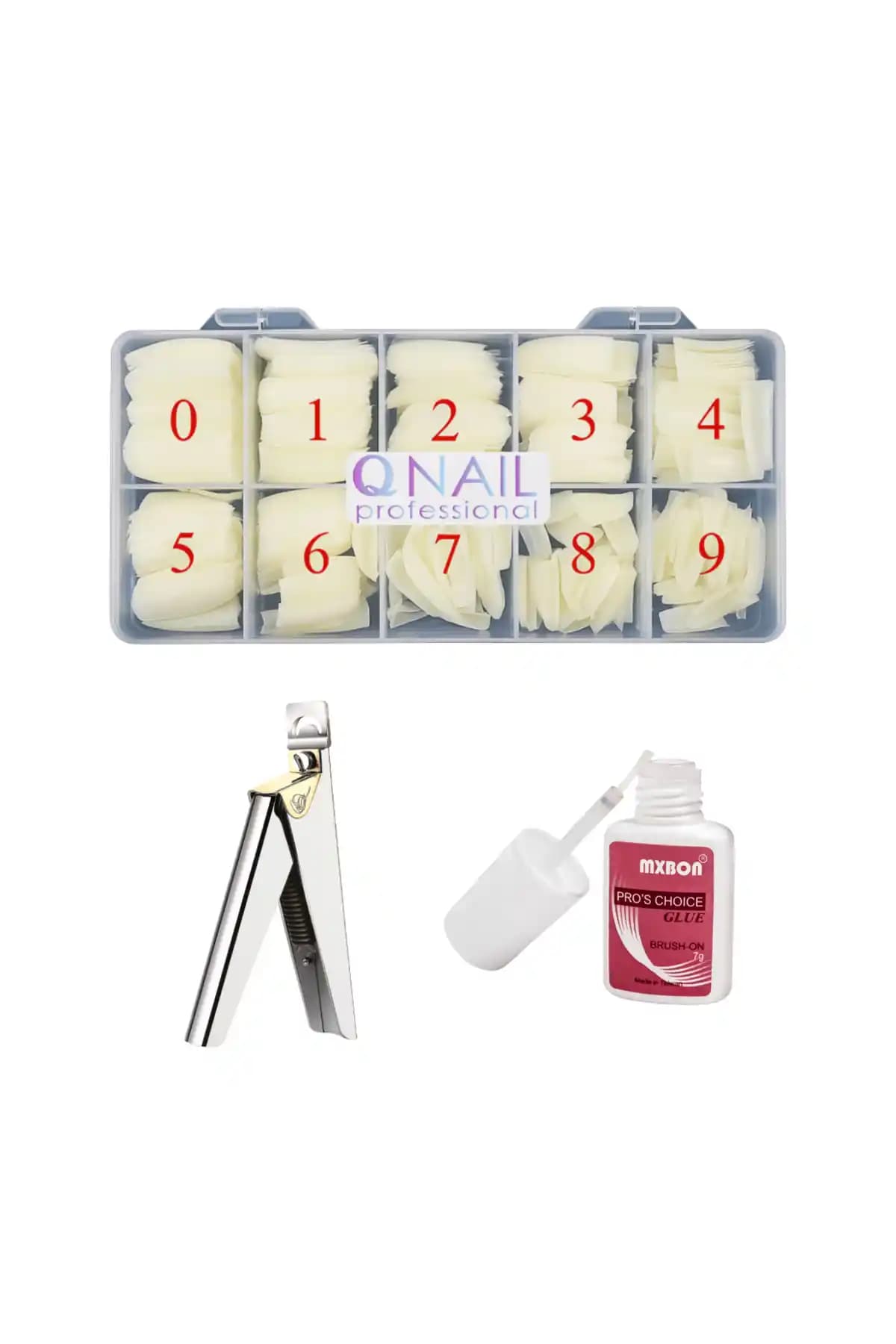 QNAİL Profesyonel Protez Tırnak Seti Beyaz – Türkiye Menşeli, 500 Parça Uçlar, Makas ve Yapıştırıcı