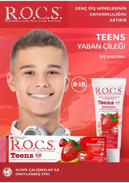 R.O.C.S. Kids Yaban Çileği Tadında Diş Macunu 8-18 Yaş İçin Etkili Koruma