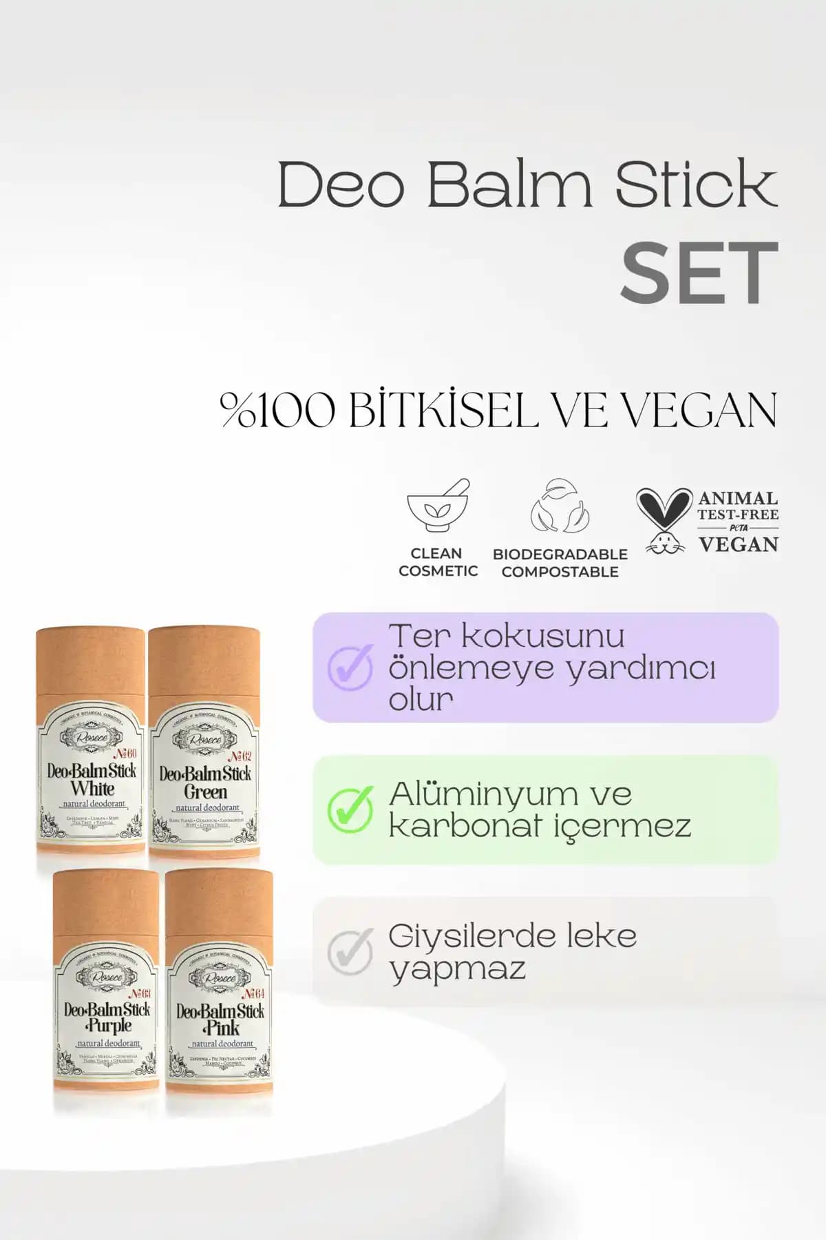 Rosece Deo Balm Stick - Doğal, Alüminyumsuz Vegan Roll-On, 4x12 ml ile Güvenli Kullanım