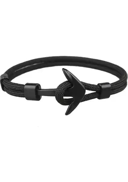 Sade ve Dayanıklı Tasarım: Dt36Sy Siyah Paracord İp Çapa Erkek Çelik Bileklik Sunar