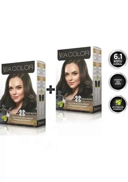 Sea Color 6.1 Küllü Koyu Kumral 2'li Set Boya ile Kalıcı ve Doğal Saç Rengi