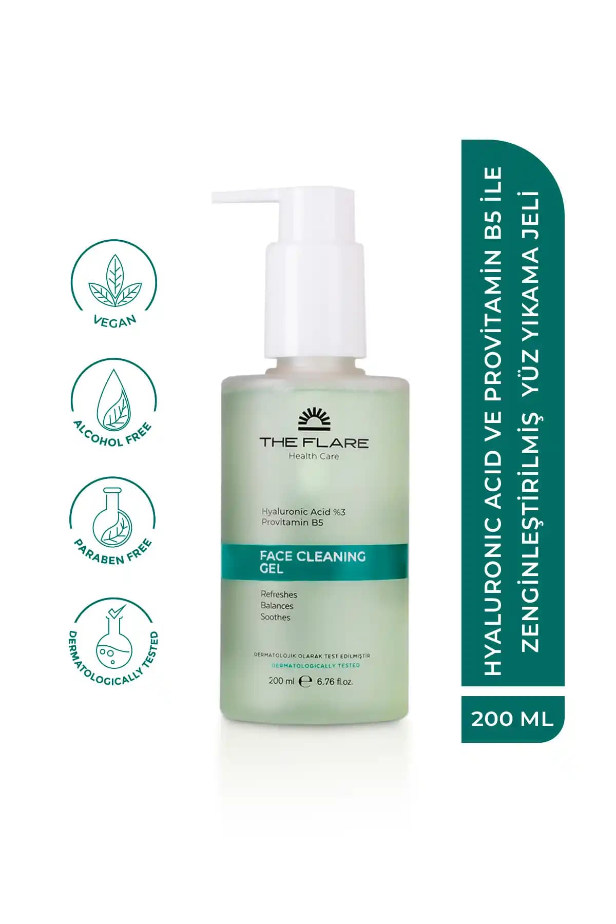 The Flare Health Care Hyaluronik Asit ve Provitamin B5 İçerikli Yüz Yıkama Jeli 200 ml
