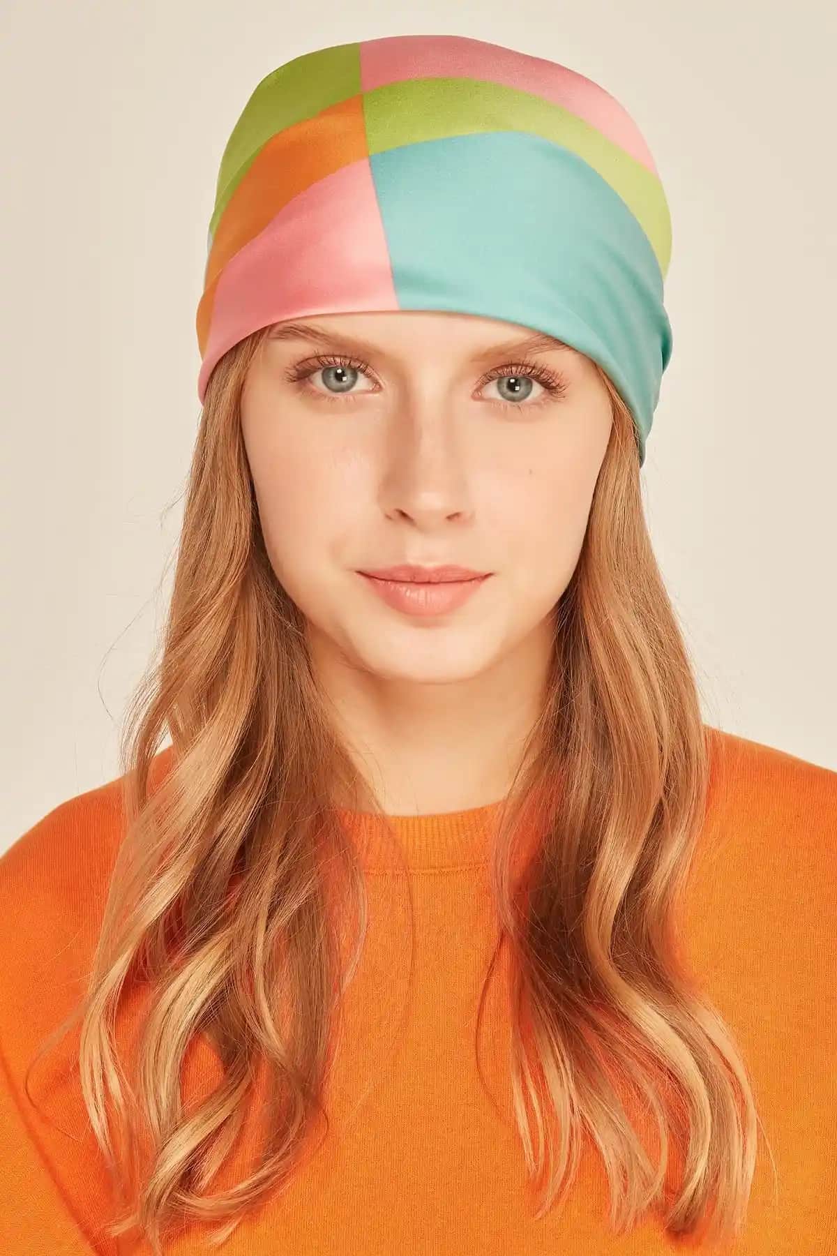 Axesoire 12396 Çok Renkli Geometrik Desenli Kadın Bandana Fular 50x50 cm