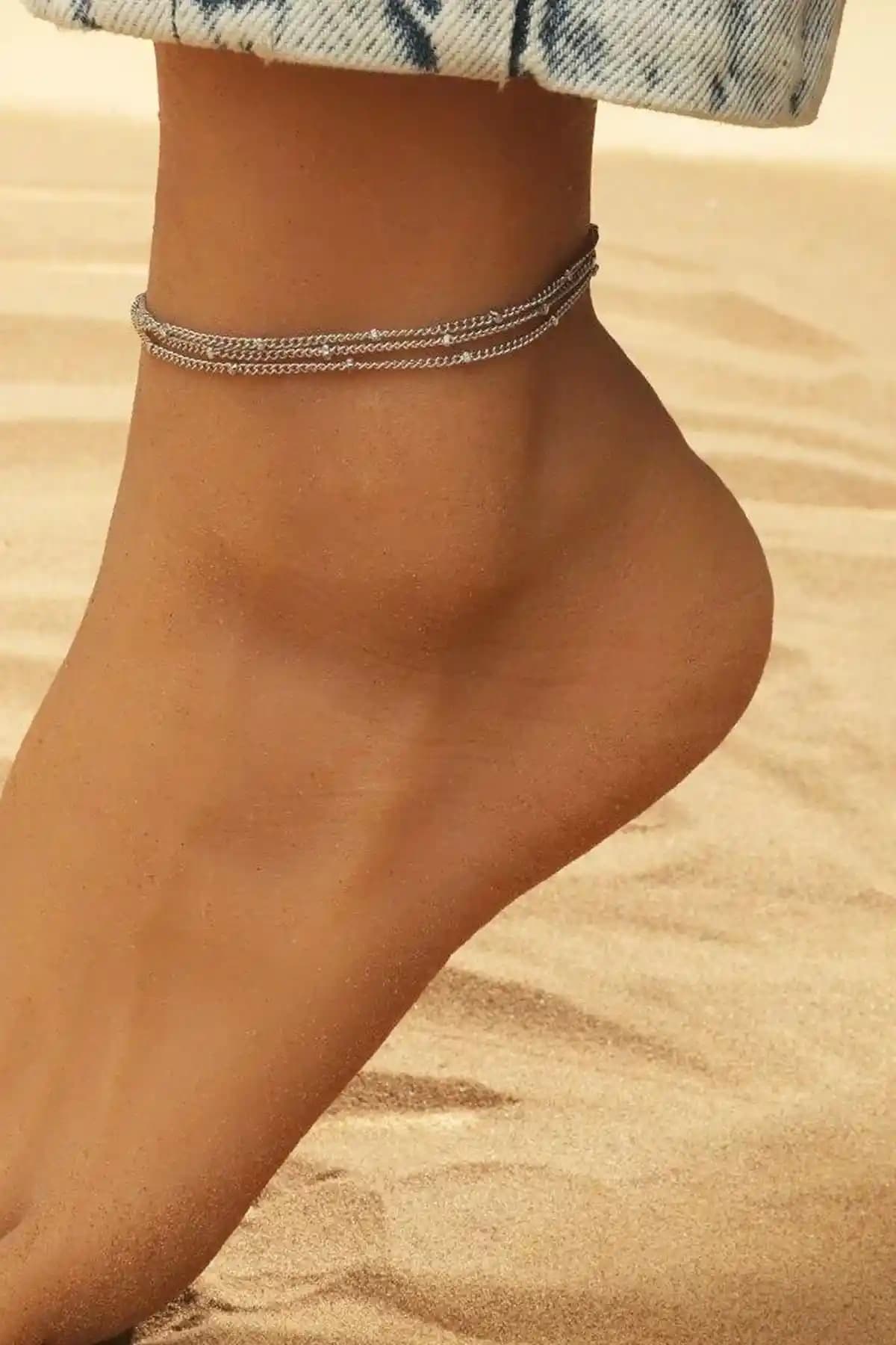 BAHELS Gümüş Zincirli Çoklu Halhal: Dayanıklı ve Şık Ayak Takısı Tasarımı