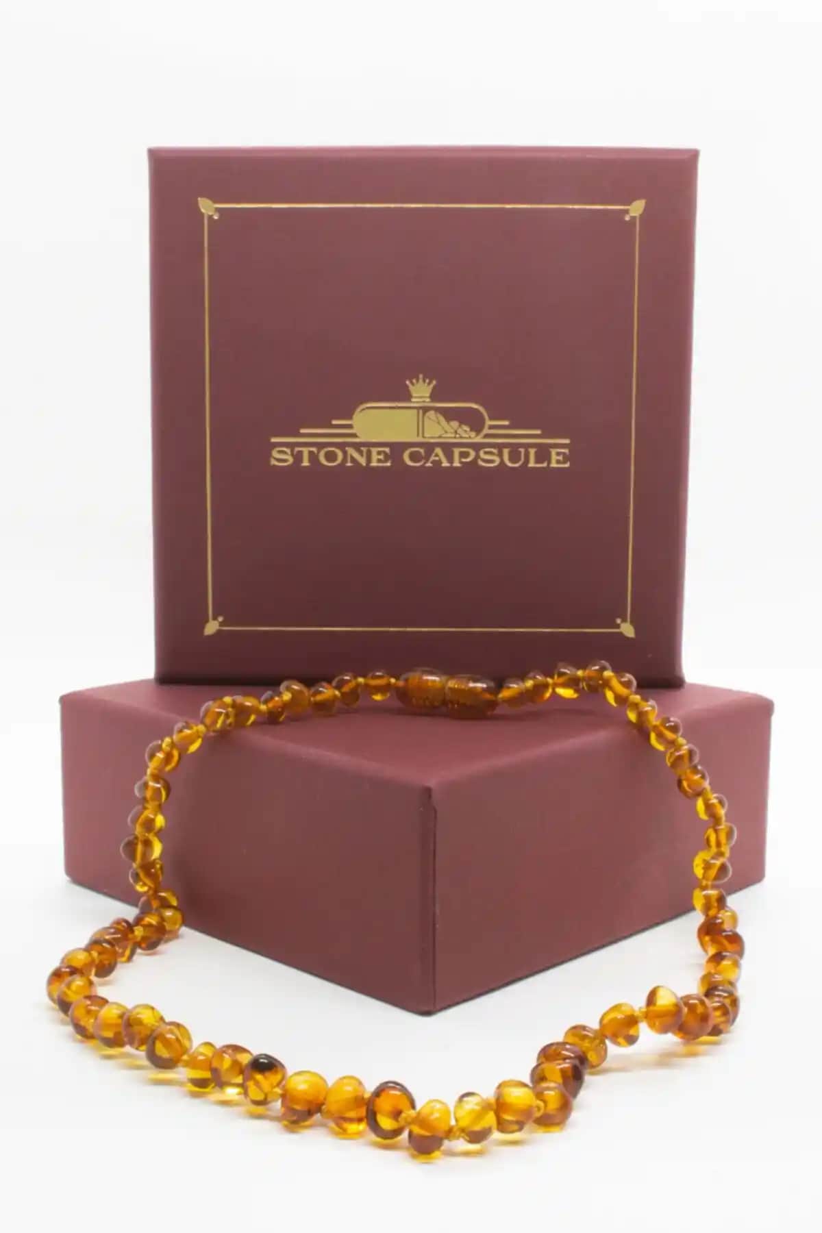 Baltık Kehribar Kolye Karamel Renkli Parlak Barok Kesim Estetik ve Sağlık Destekli Takı