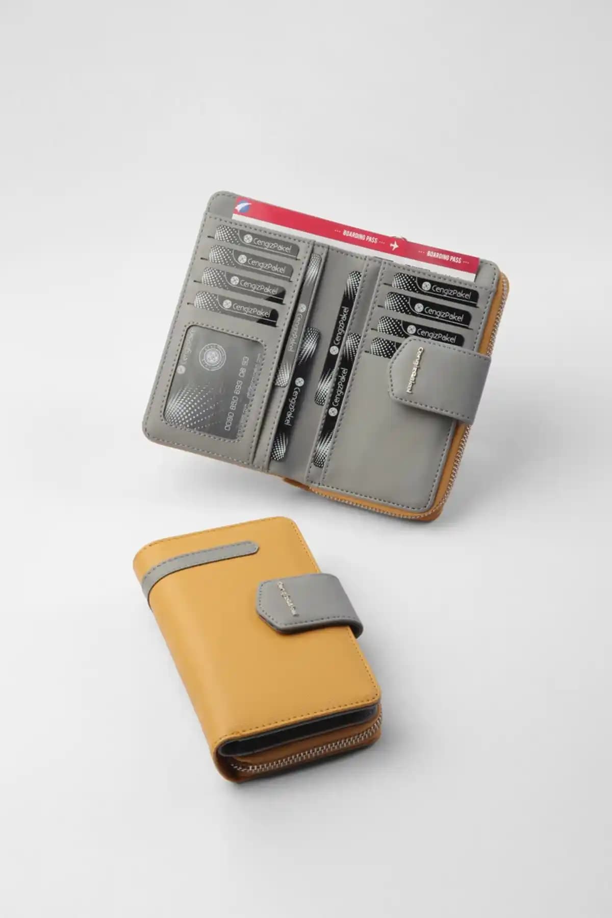 Cengiz Pakel Kadın Orta Boy Cüzdan Hardal-Gri Şık ve Dayanıklı Tasarım Özellikleri