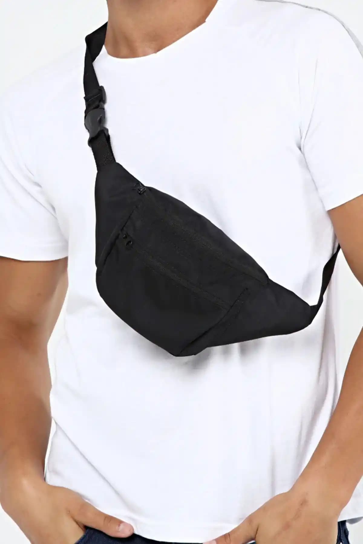 D'VERS Su Geçirmez Kumaş Askılı Çapraz Siyah Unisex Günlük ve Bel Çantası