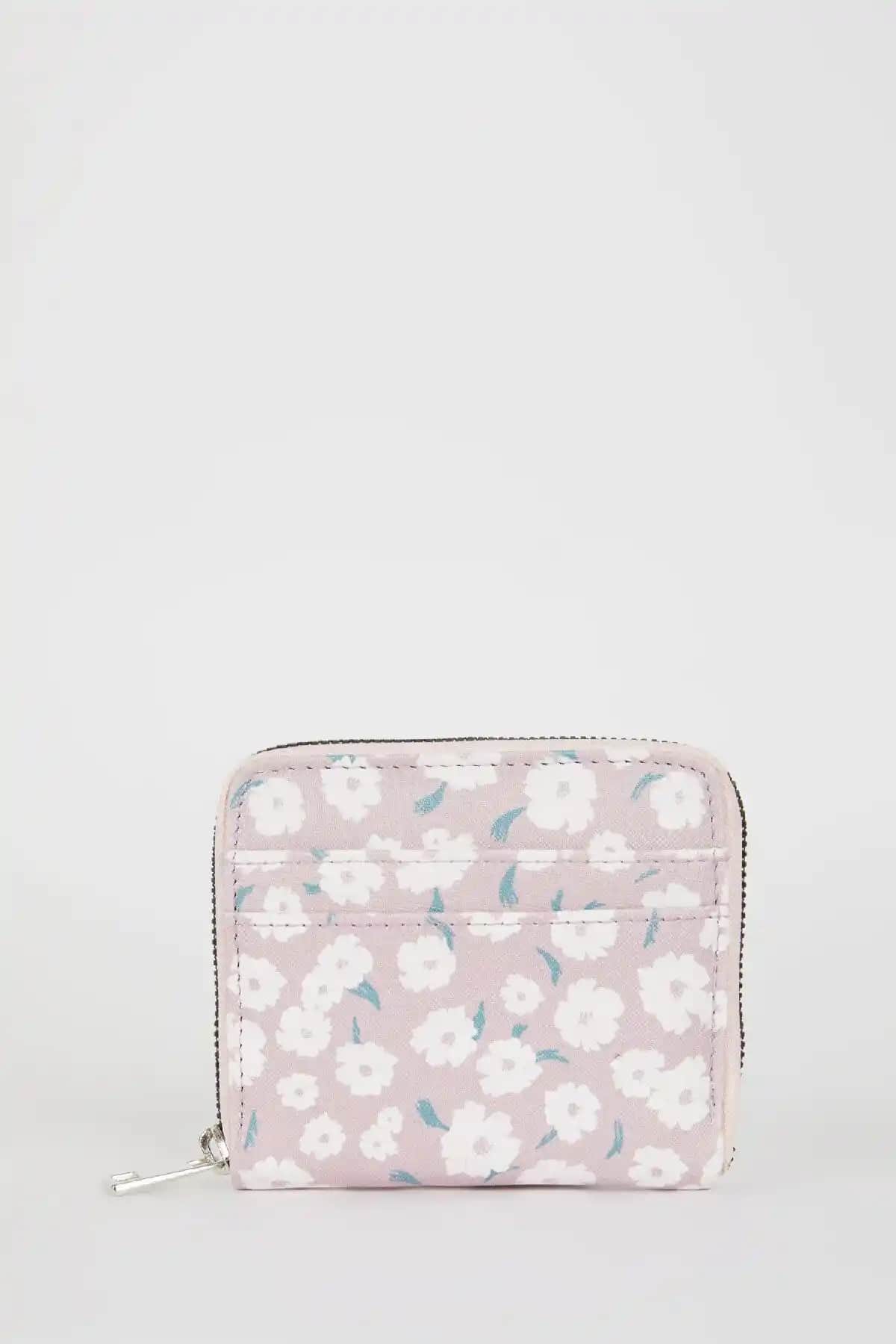DeFacto Kadın Suni Deri Mor Çiçek Desenli Günlük Kullanım Cüzdanı