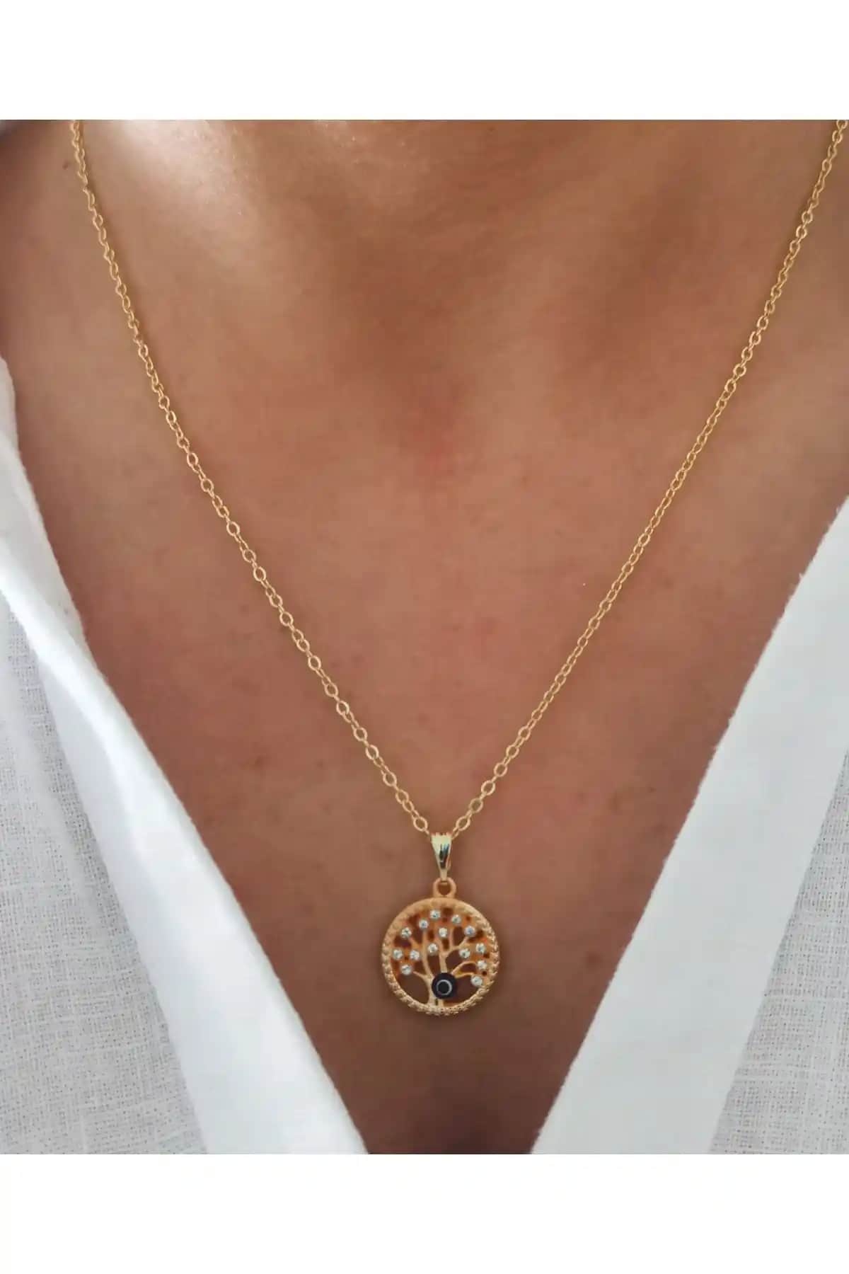 Denizdenal Hayat Ağacı Zirkon Nazarlık Kolye: Zarif ve Anlamlı Takı Tasarımı