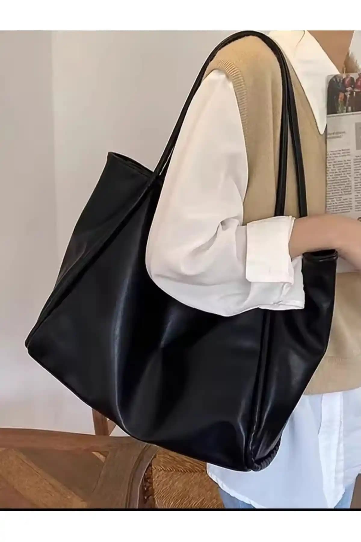DENSİLA Kadın Siyah Fermuarlı Shopper Çanta Günlük Kullanım ve Şıklık İçin Uygun