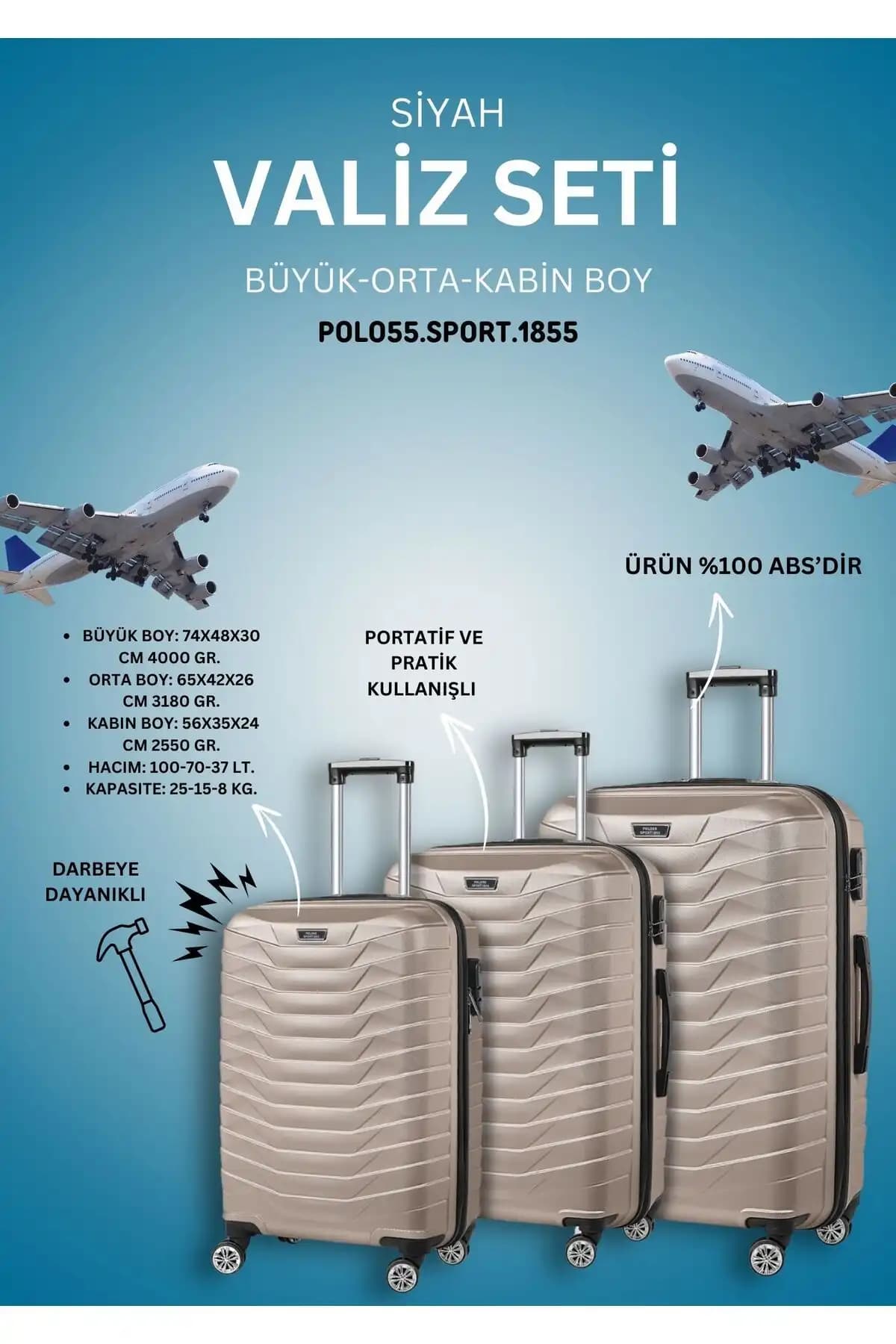 Deriend 3000 ve Polo55 Sport 1855 Valiz Setleri Karşılaştırması ve Özellikleri 2