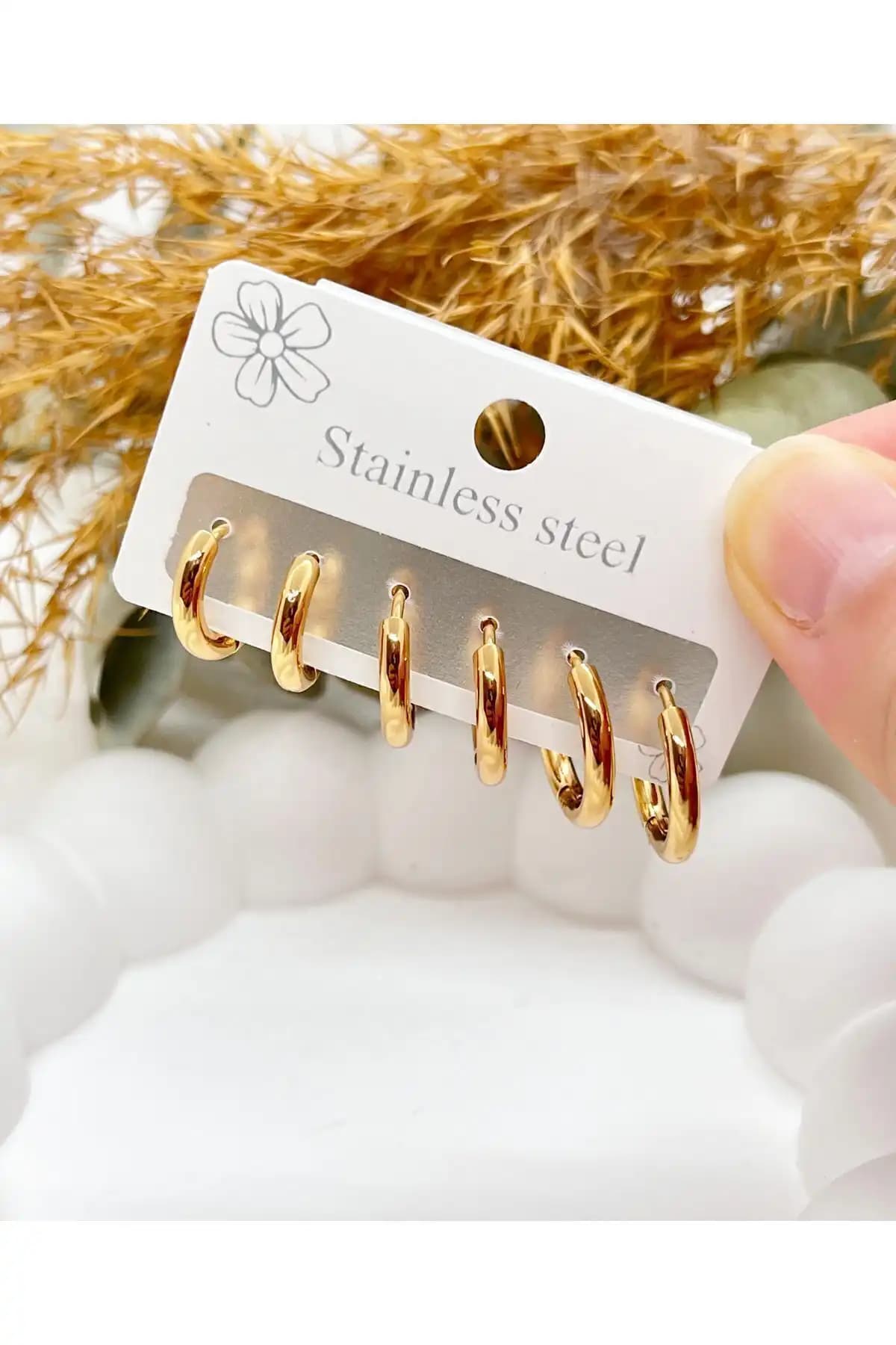 DSTSTORE ve Stainles Steel Gold 3 Boy Çift 6'lı Halka Küpe Setleri Karşılaştırması 1