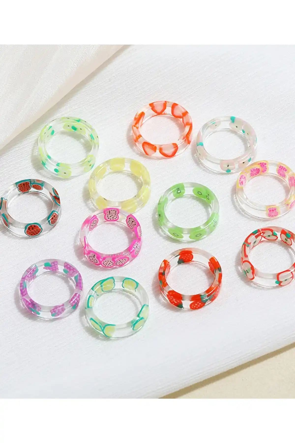 Ervalina 3'lü Meyve Figürlü Renkli Yüzük Seti Estetik ve İşlevsel Tasarım