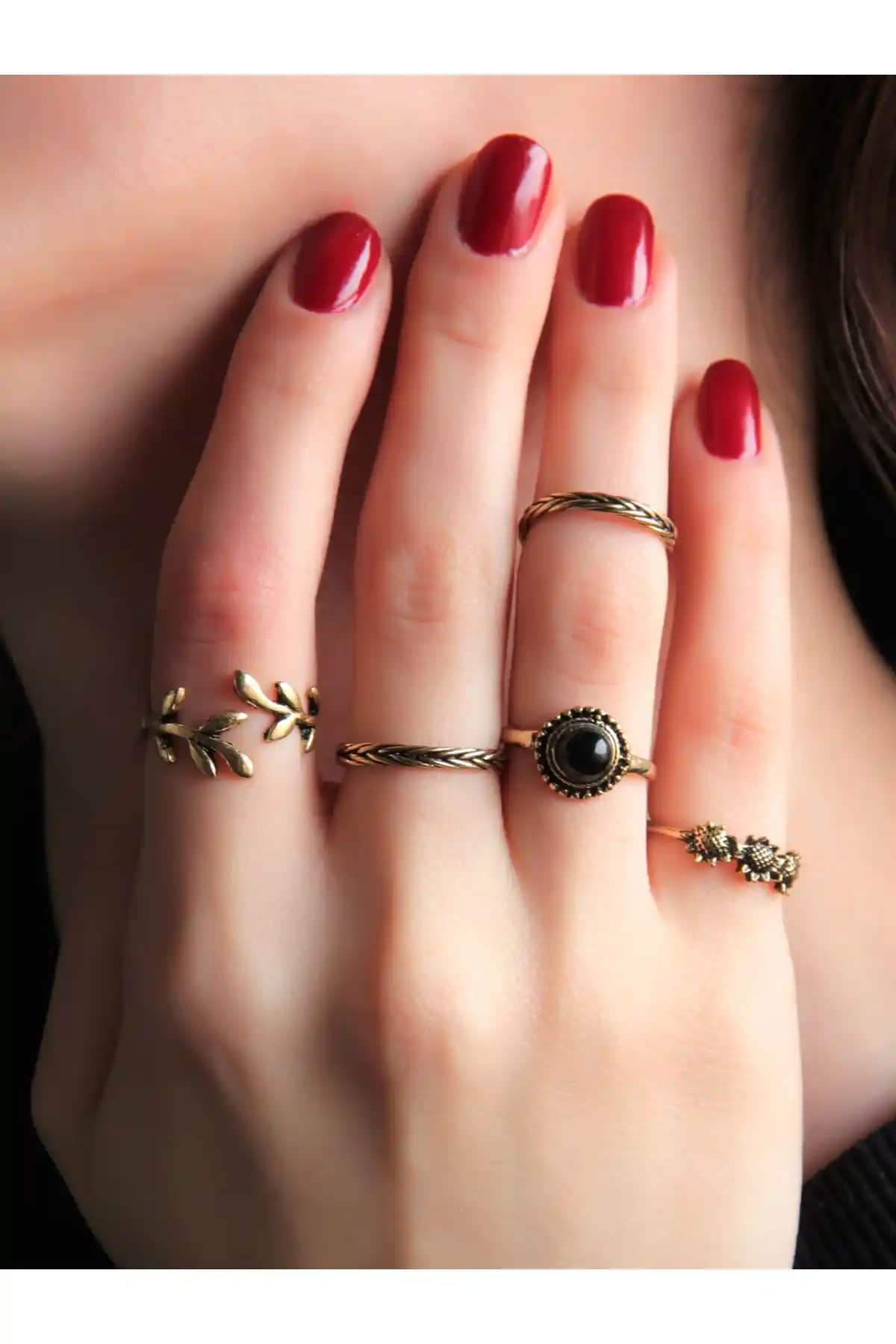 Esha 5'li Ayarlanabilir Eklem Yüzük Seti Doğal Taş Tasarımı ve Şık Kullanımı