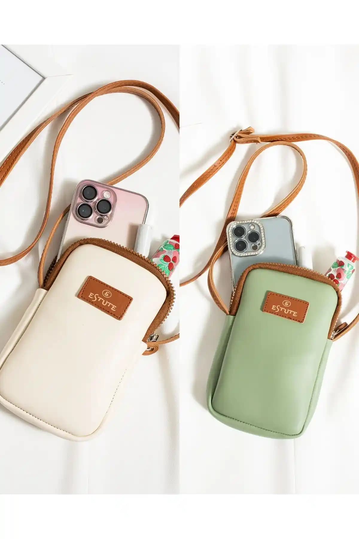 ESTUTE Unisex Vegan Deri 2'li Telefon Çantası Günlük Şıklık ve Fonksiyonellik