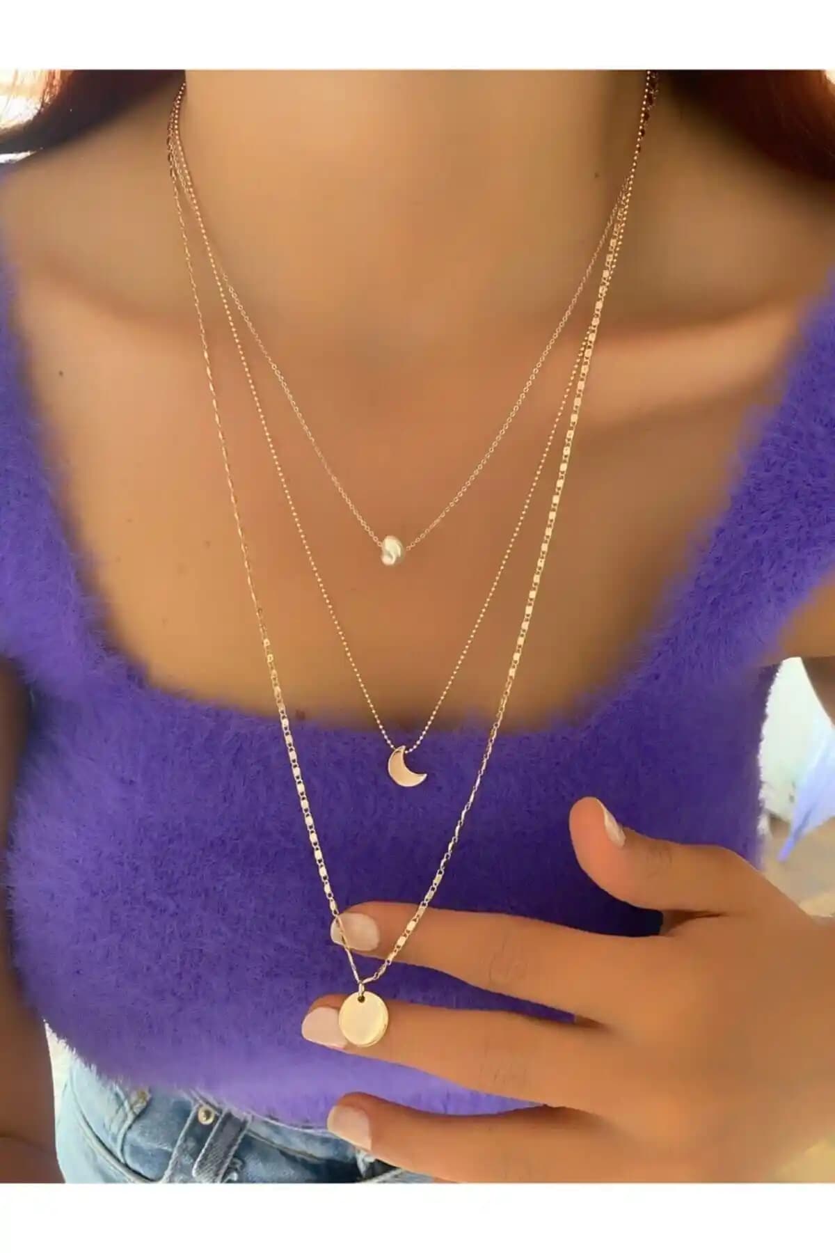 Everglow Jewelry Ay İnci Üçlü Gold Kolye: Zarif ve Şık Tasarım ile Günlük ve Özel Kullanım