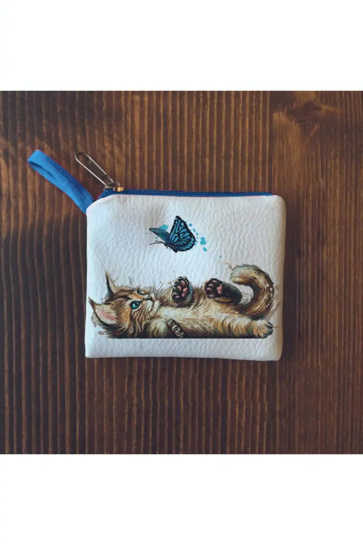 Filemo Tasarım Kadın Beyaz Kedili Mini Bozuk Para Cüzdanı Günlük Kullanım ve Şıklık İçin Uygun