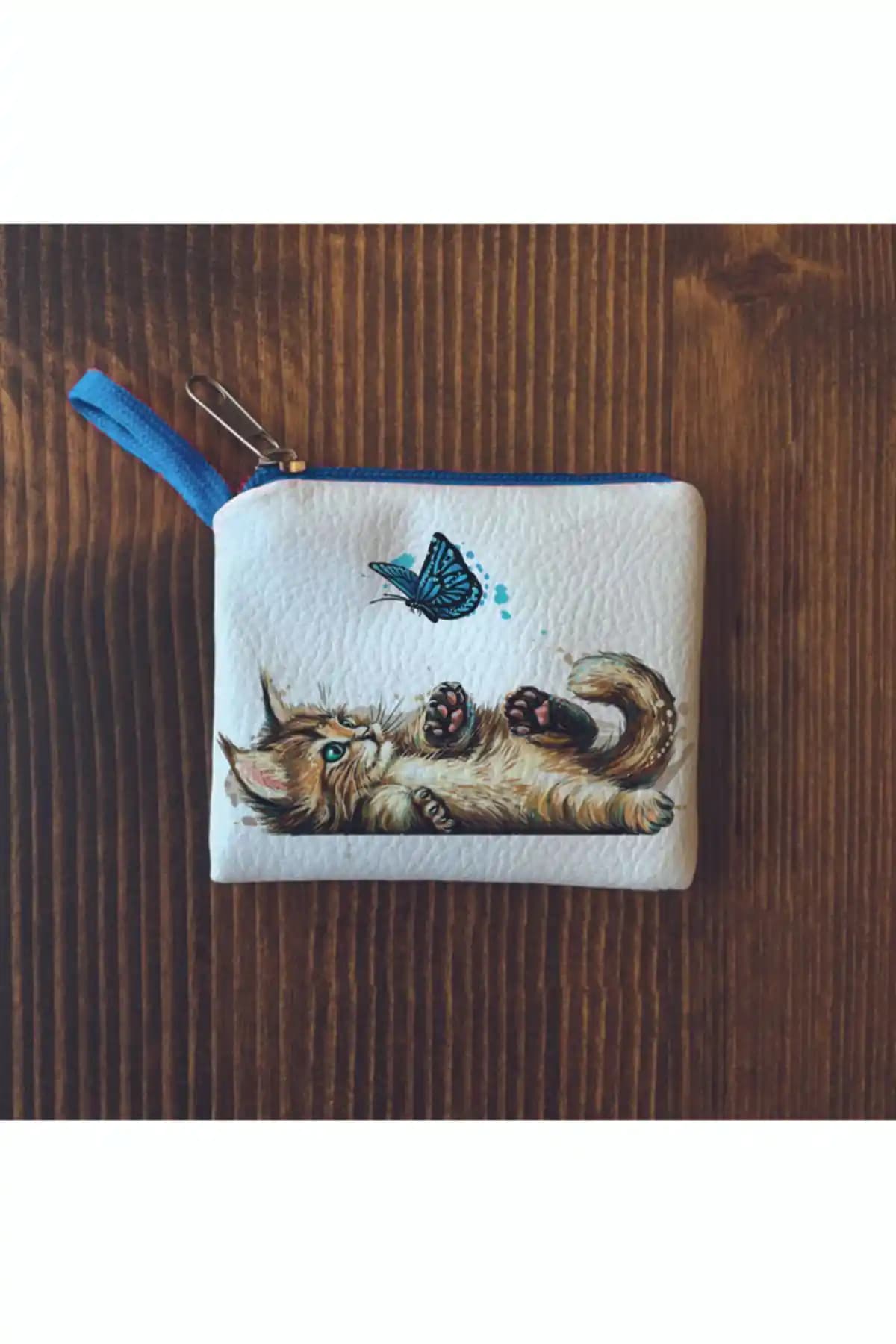 Filemo Tasarım Kadın Beyaz Kedili Mini Bozuk Para Cüzdanı Günlük Kullanım ve Şıklık İçin Uygun