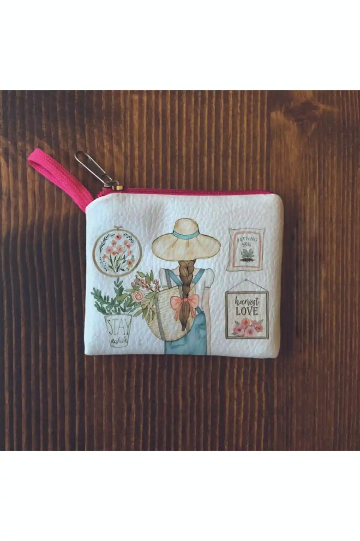 Filemo Tasarım Kız Beyaz Desenli Mini Bozuk Para Cüzdanı Şık ve Pratik Kullanım İçin