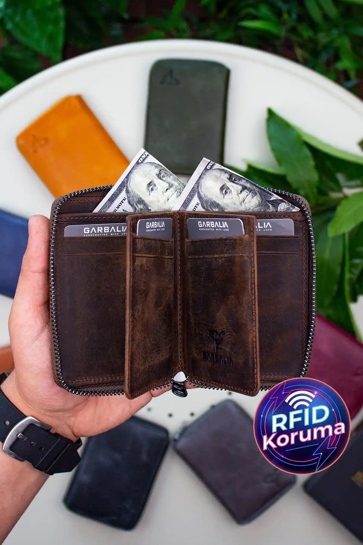 Garbalia Unisex Deri Fermuarlı Kartlık Cüzdan Şık ve Dayanıklı Tasarım